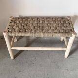 Moroccan wooden and rope bench – Checkerboard weave