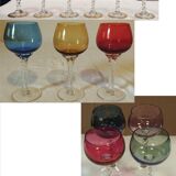 Set of colored stemmed glasses