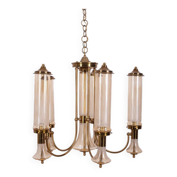 Lustre vintage des années 60 en laiton et verre design japonais