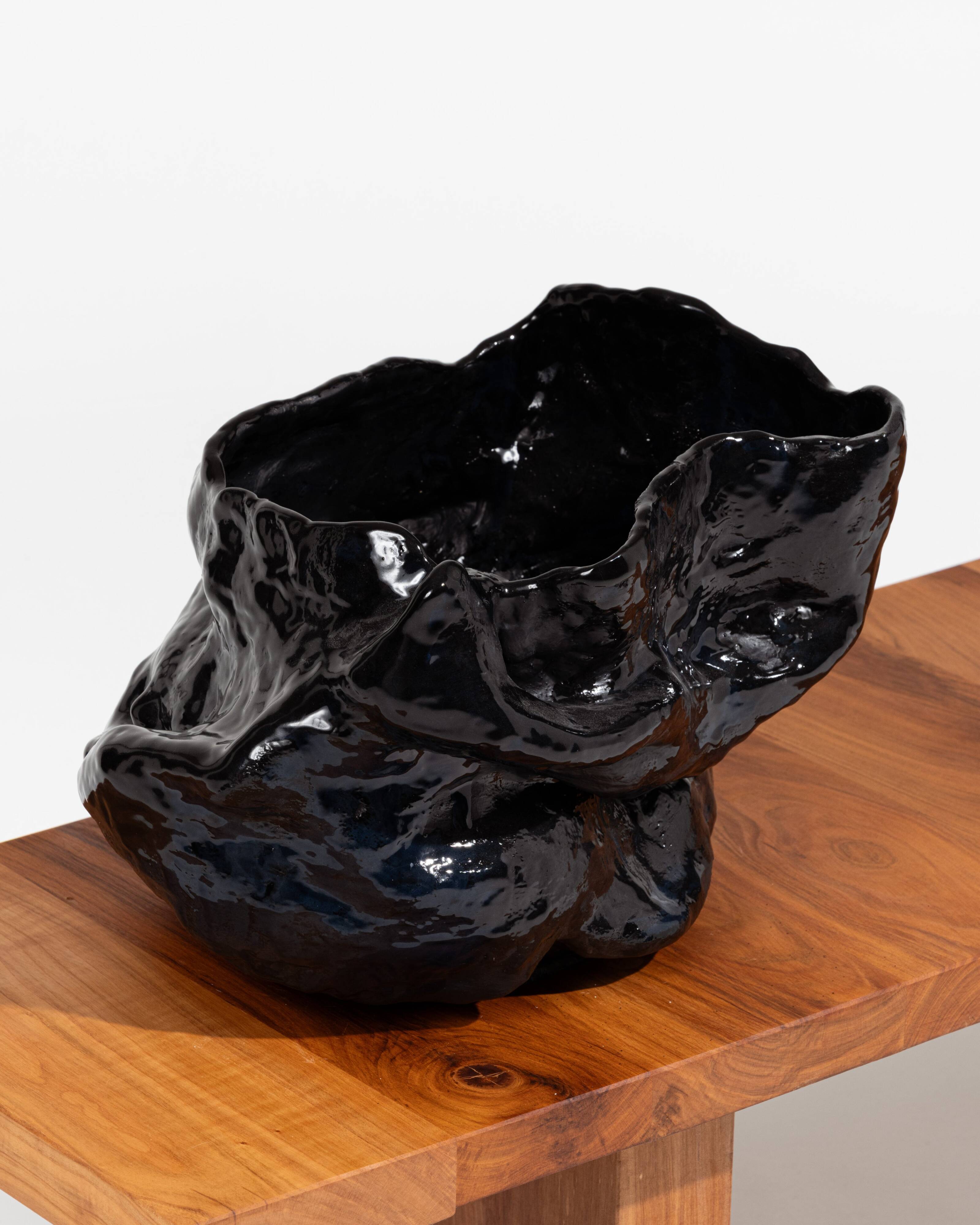 Glossy black stoneware vase