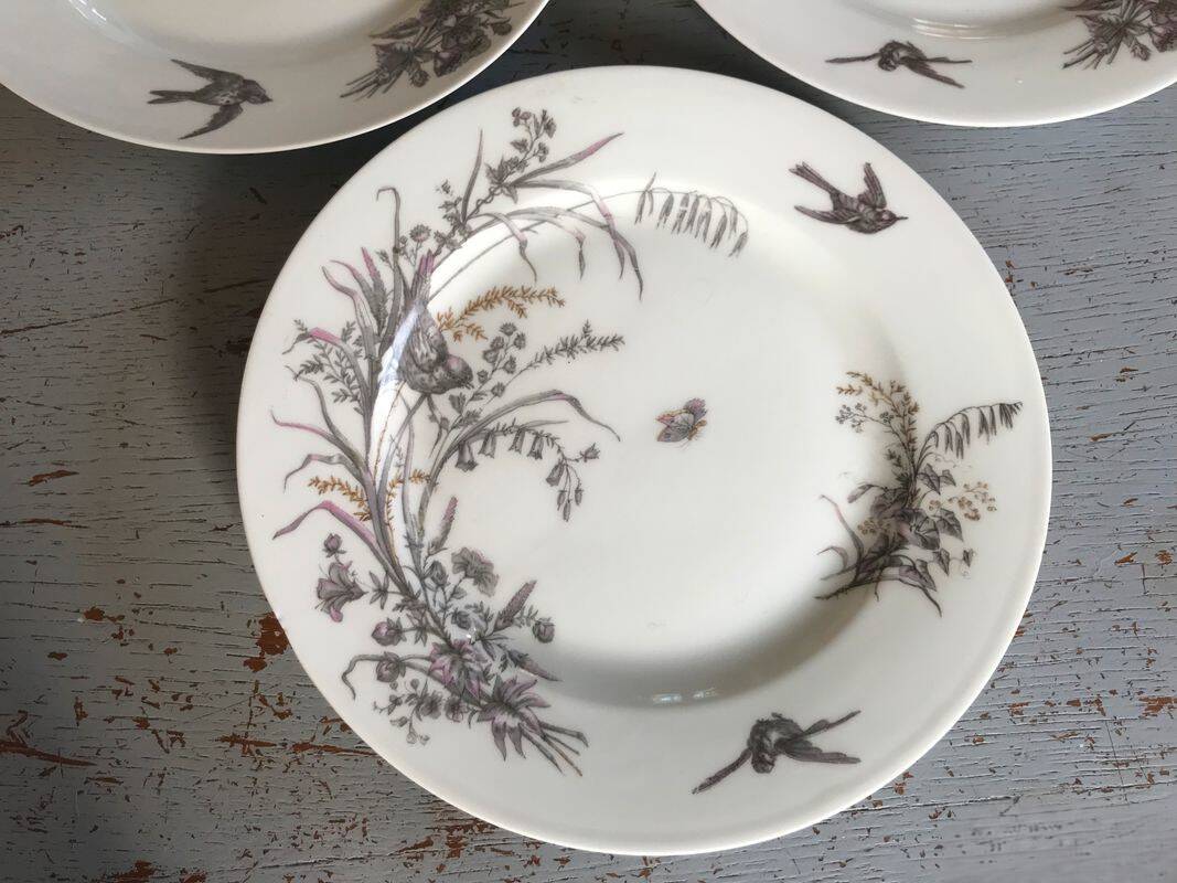 5 dessert plates porcelain gold medals exp 1867 1978 birds