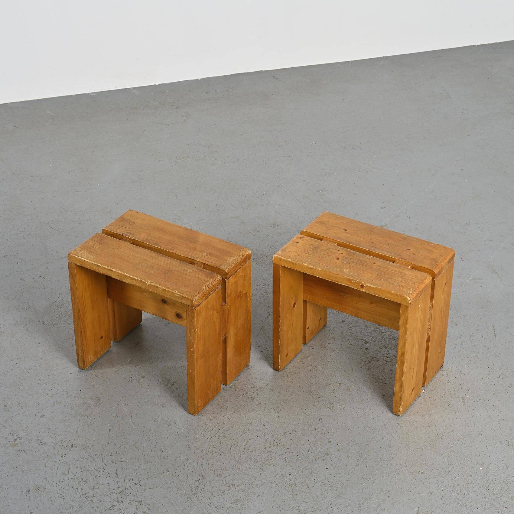 Pair of pine stools, French Alps circa 1970