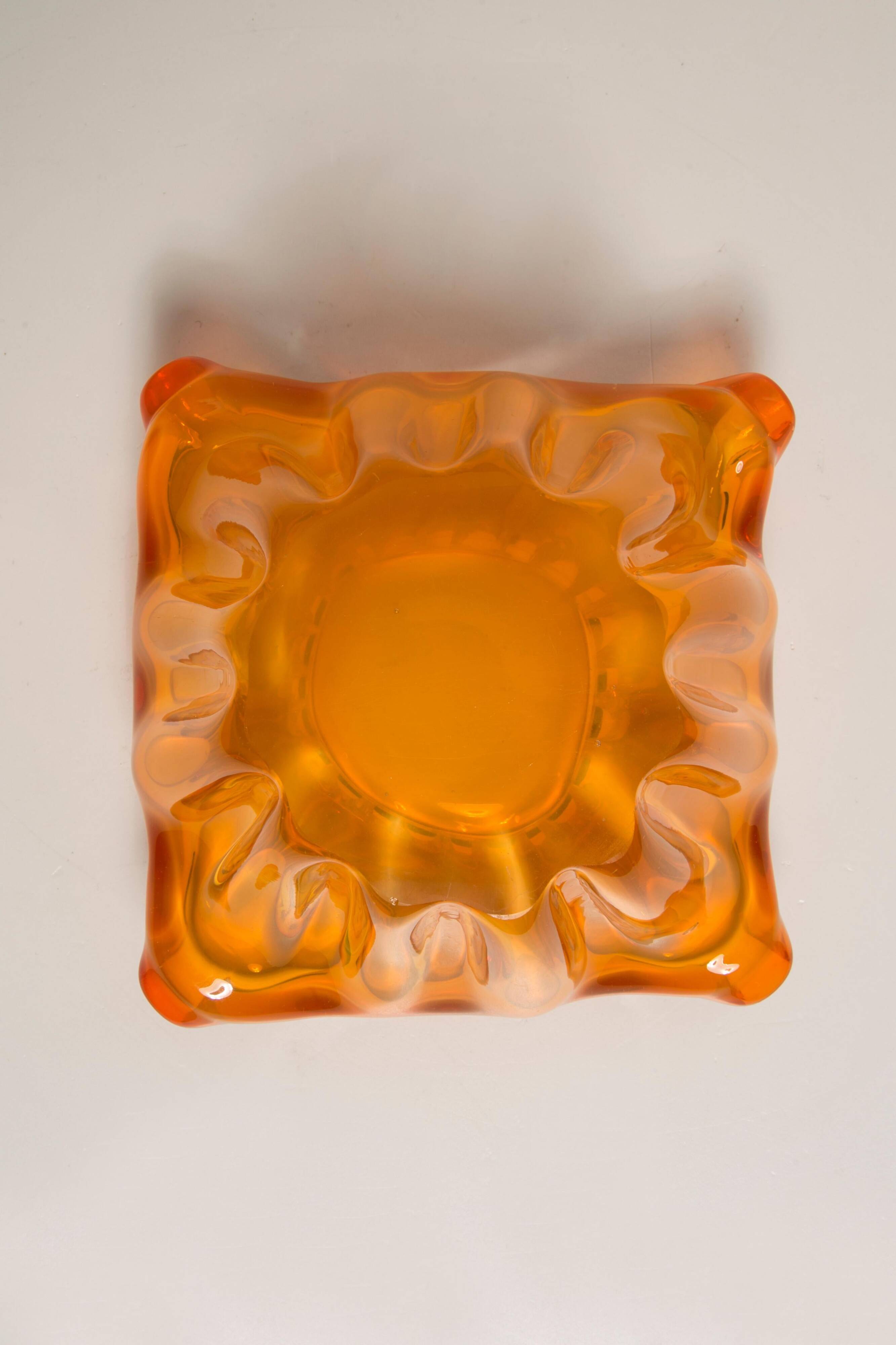 Mid-Century Orange Murano Glass Ashtray, Italy, 1970s