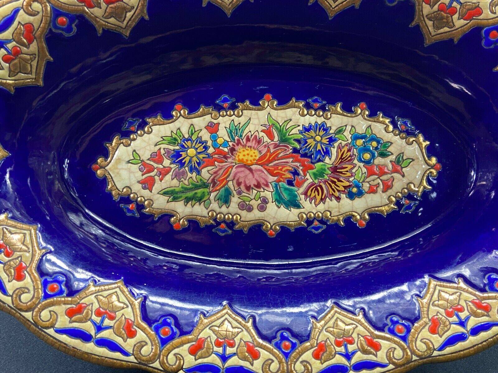 Oblong hollow dish in Longwy earthenware MP Chevallier Renaissance