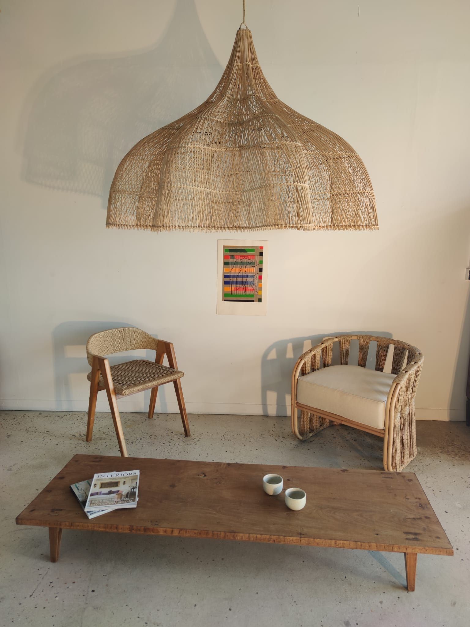 Huge rattan suspension in the shape of a corolla H:1m; D: 1m50