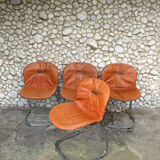 Series of 4 chairs Sabrina design Gastone Rinaldi for Rima, tawny leather, 1970