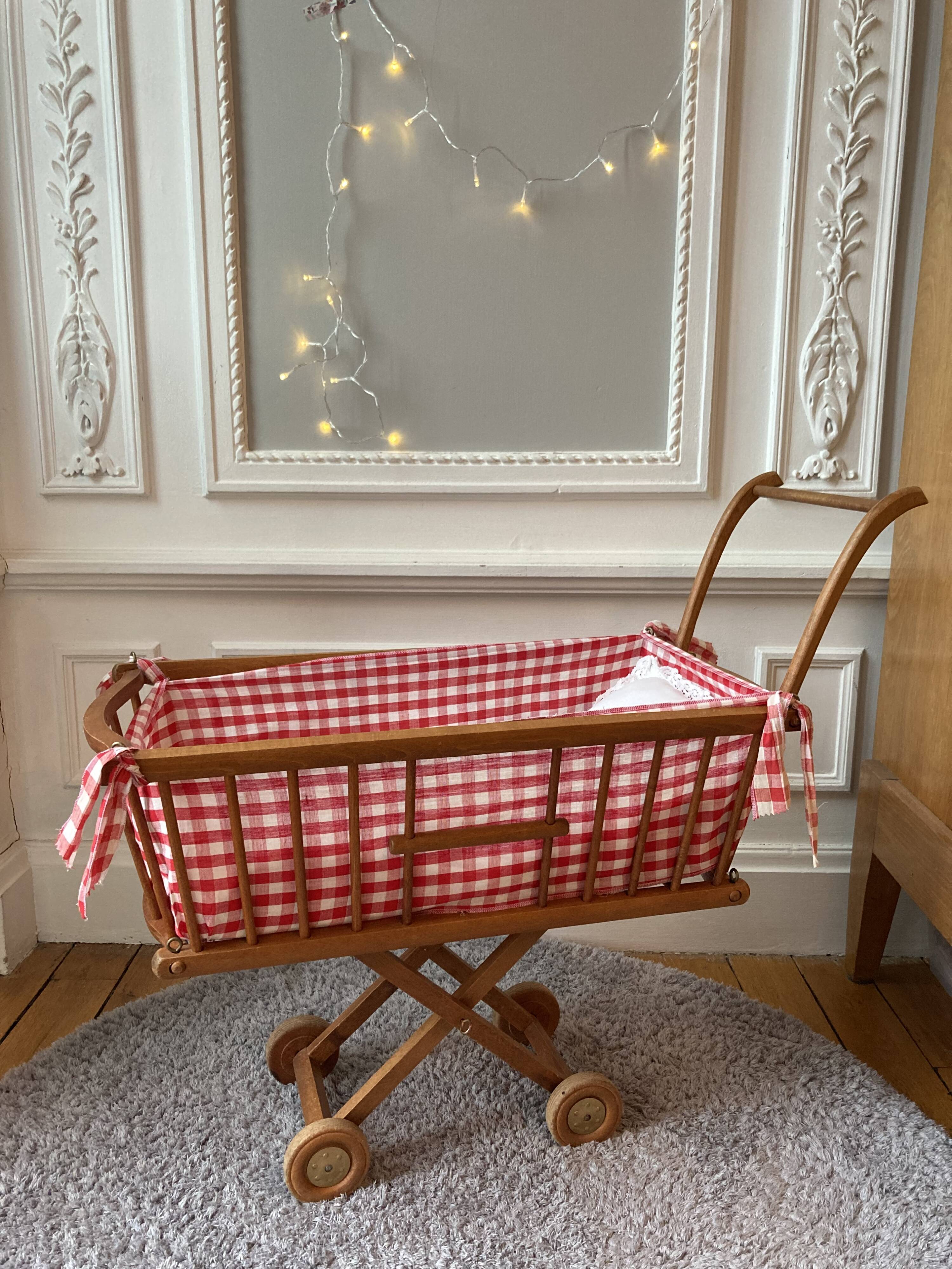 Vichy wooden doll pram bed set