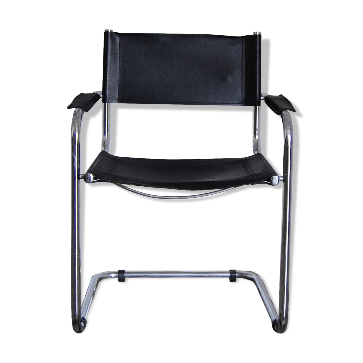 Vintage chrome and faux black leather armchair