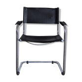 Vintage chrome and faux black leather armchair