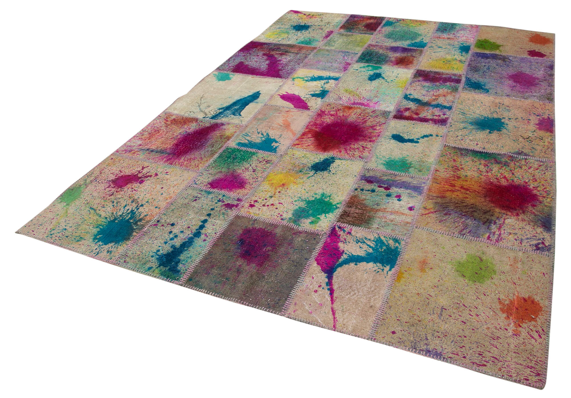 Handwoven anatolian 204 cm x 298 cm multicolor patchwork carpet