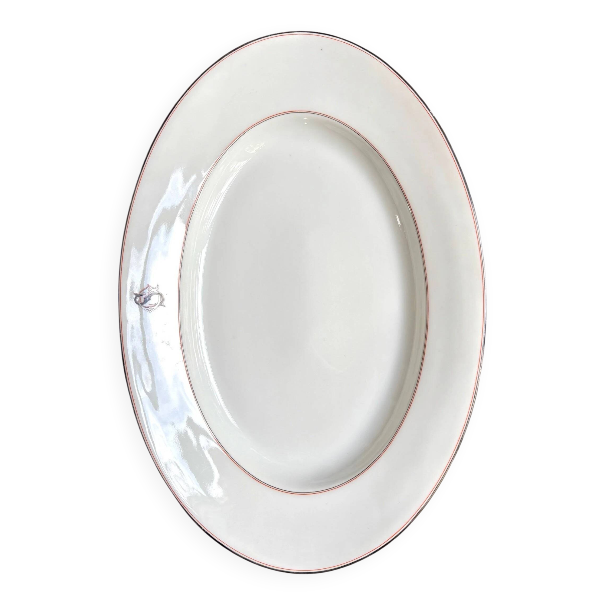SG monogrammed oval porcelain dish