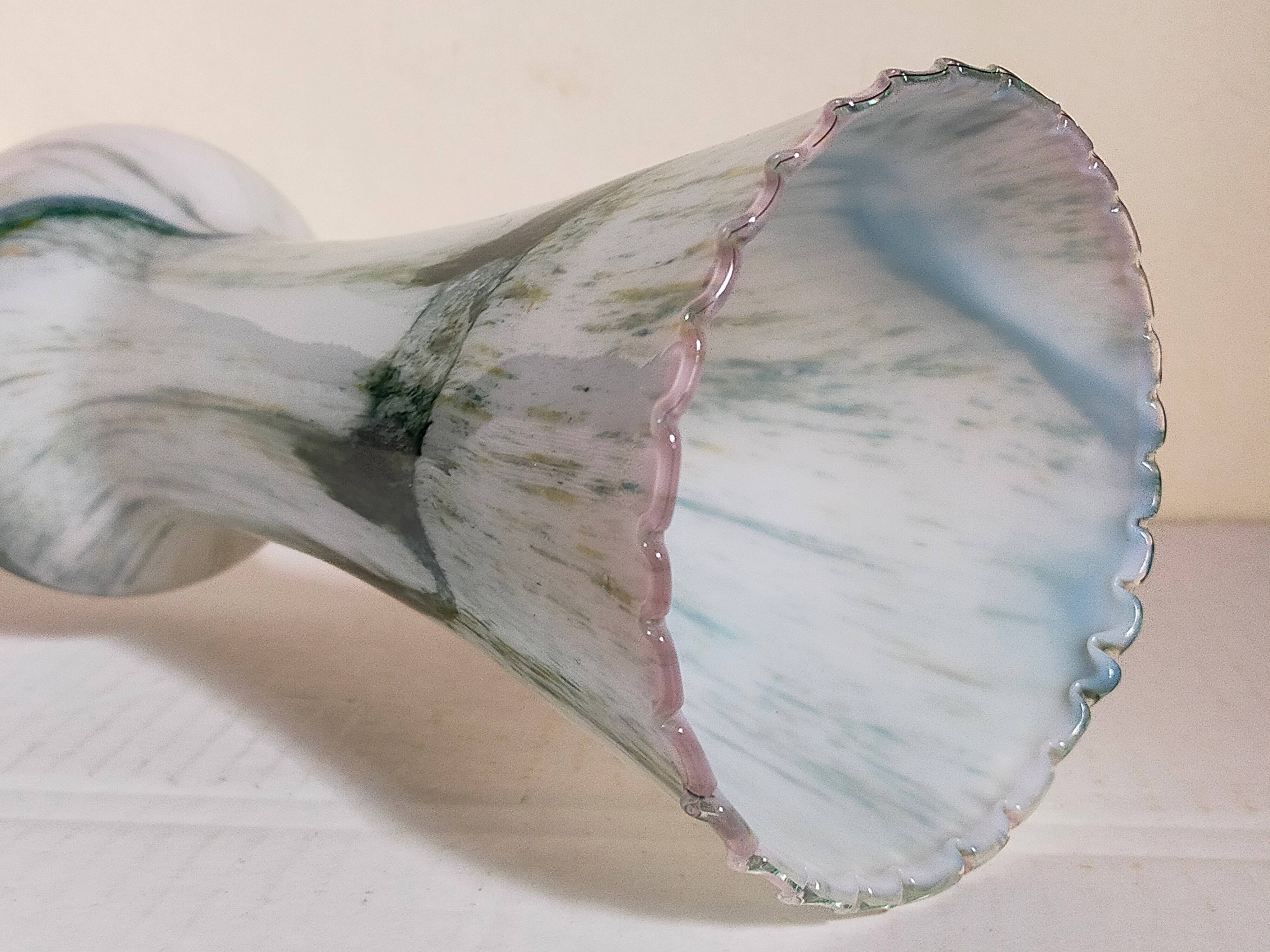 Vase on foot in opaline and vintage blown glass 30 cm