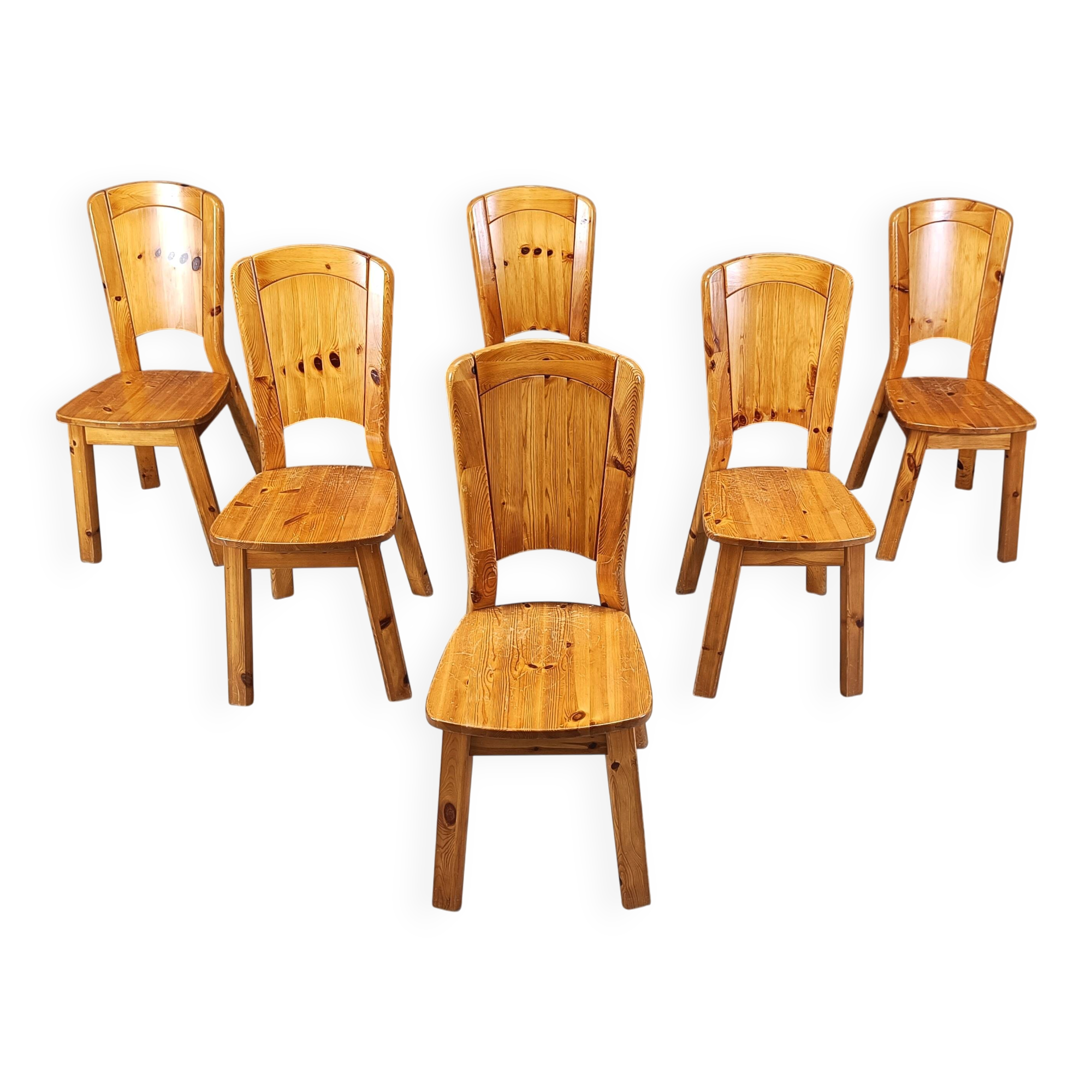 Vintage pine wood dining chairs - 1970s