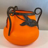 Orange glass vase, signed Val, 30s/40s