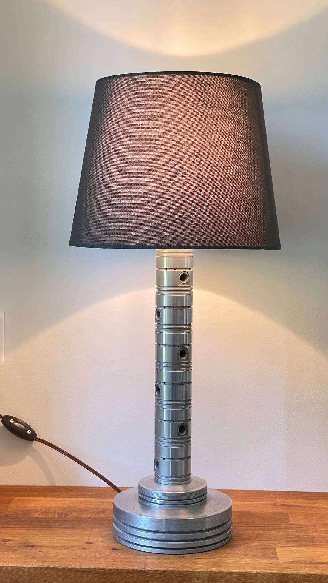 Industrial lamp polished metal and fabric kaki vintage