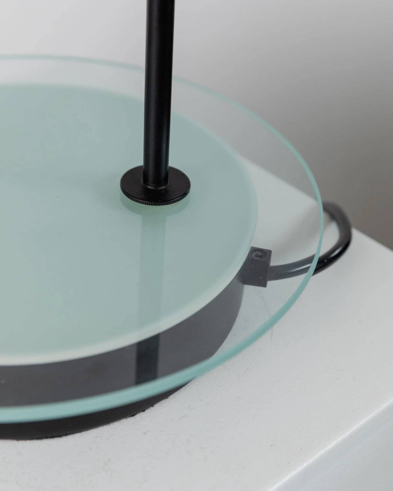 Black Metal Table Lamp with Clear Glass Base - Postmodern Memphis Italian Design, 1980s