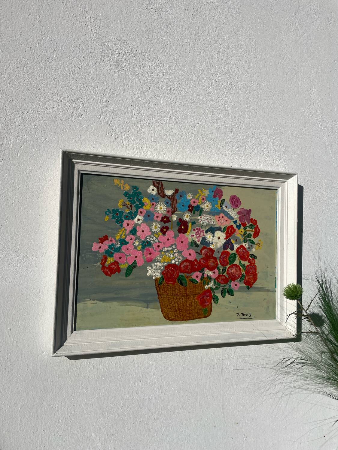 Peinture bouquet de fleurs tableau naïf