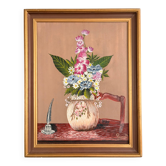 Old Oil Painting on Canvas Still Life Flower Bouquet Framed