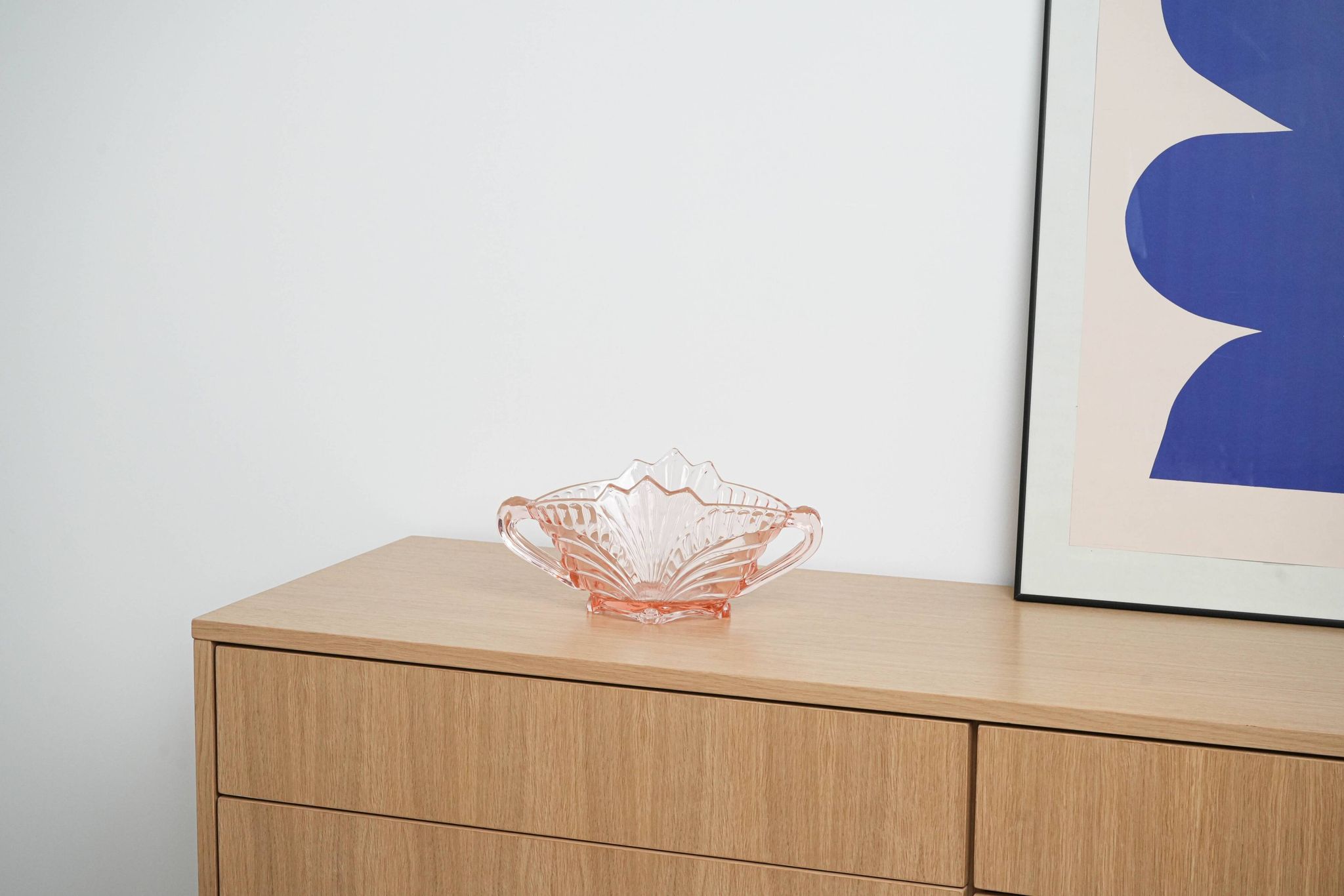 Pink pressed glass bowl, Italian design, 1970s, made in Italy