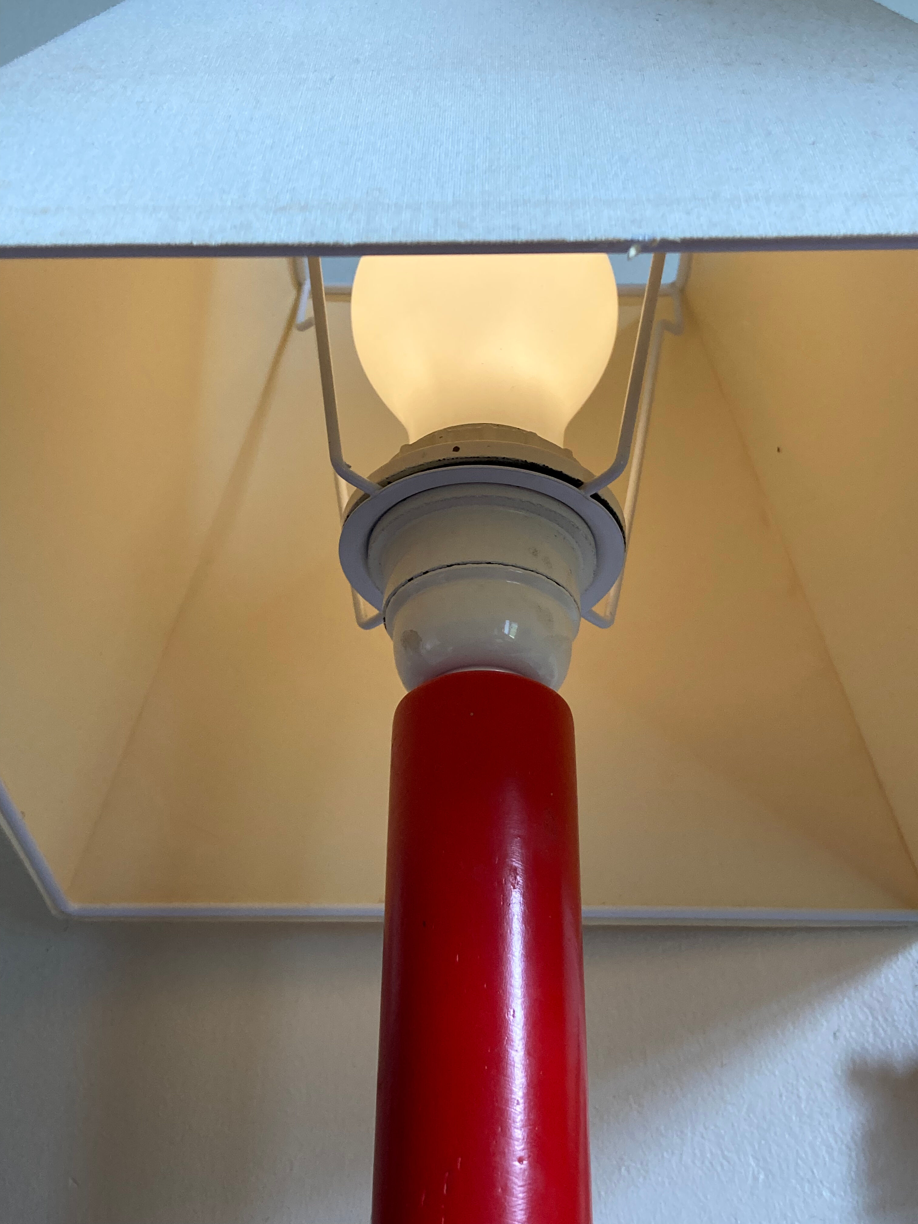 Scandinavian lamp in vintage red painted wood 90s