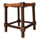 Vintage straw stool in turned wood 50s/60s