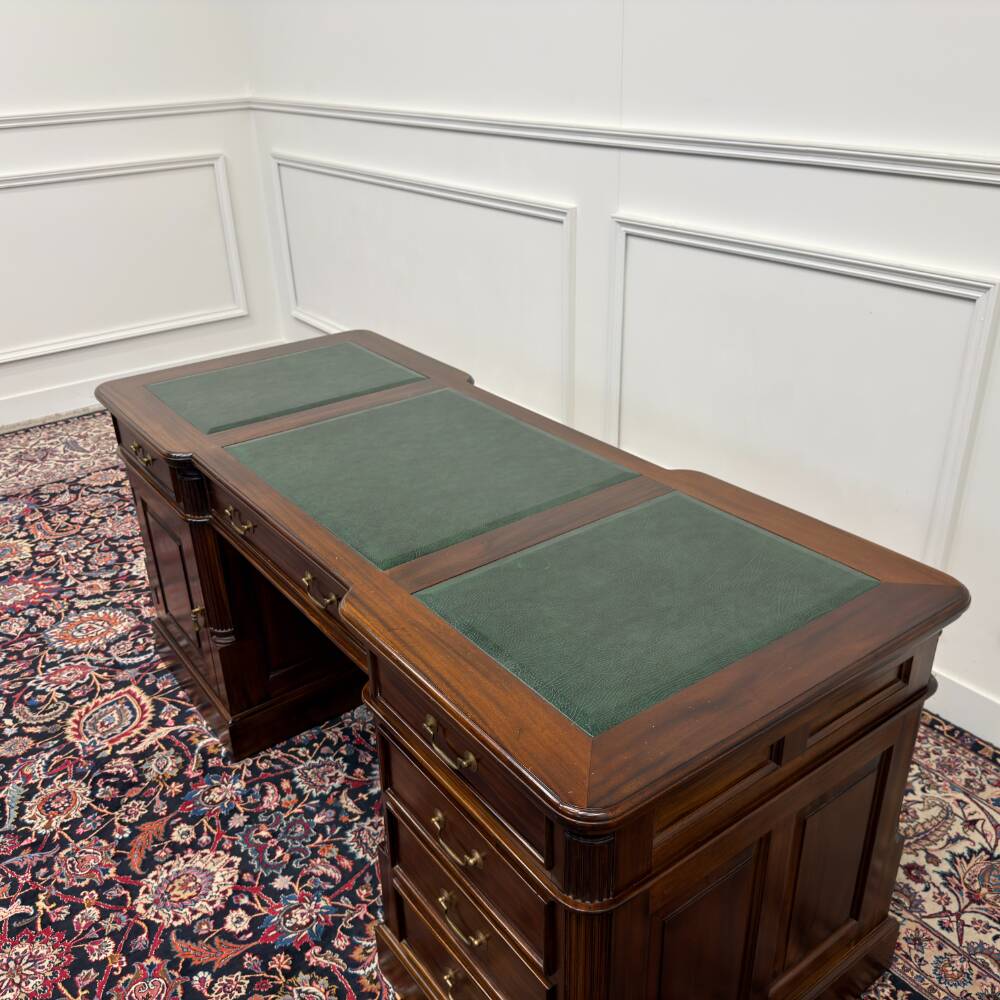 Classic English Desk Green Leather Inlay
