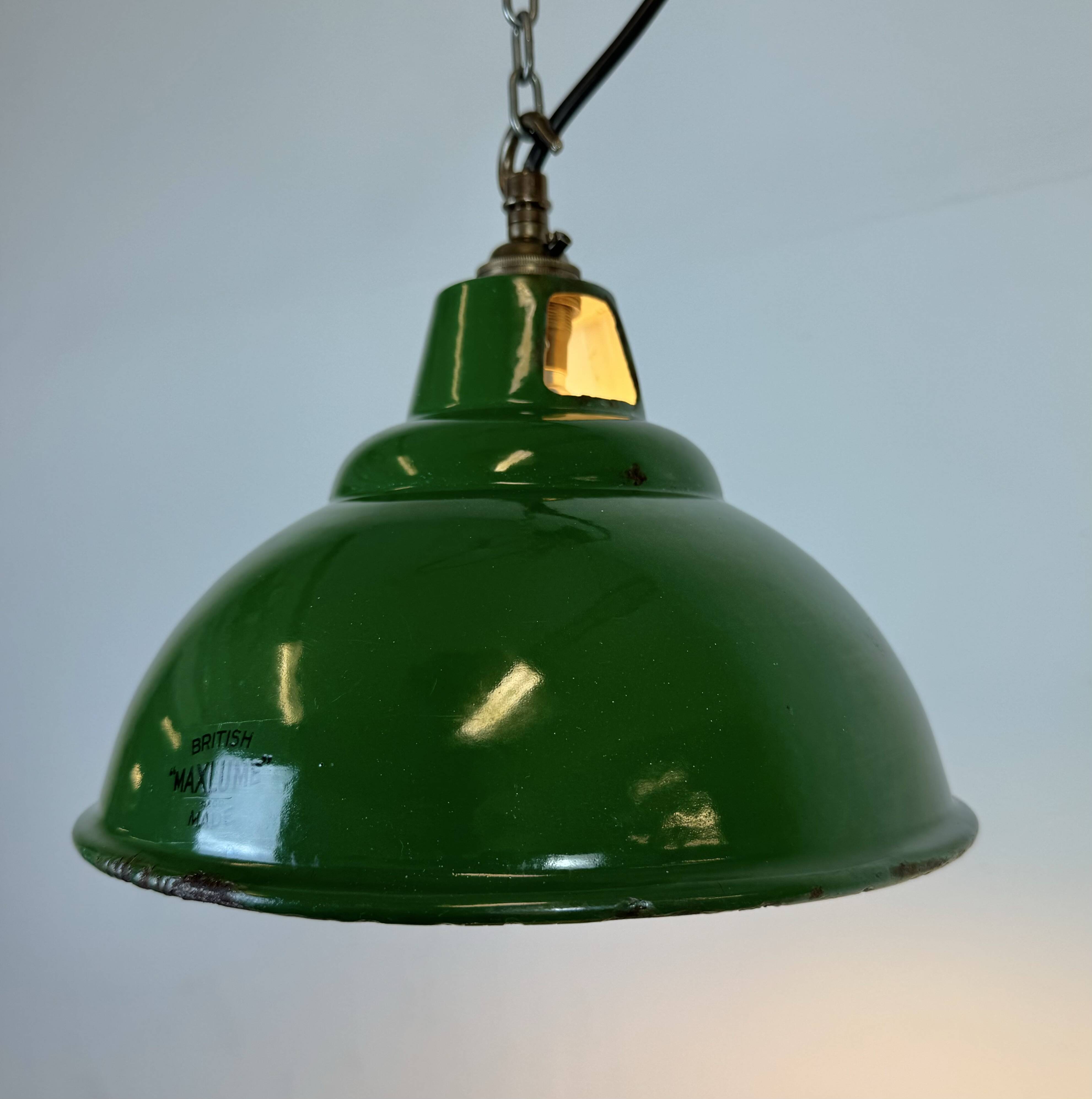 Industrial Green Enamel Factory Pendant Lamp from Maxlume, 1960s