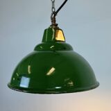 Lampe à suspension industrielle en émail vert de Maxlume, années 1960