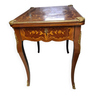 Side and game table in marquetry with floral decoration in Napoleon III style