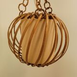 Vintage pendant lamp in rattan and paper 60s