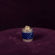 Tommaso Barbi Blue Glazed Ceramic and Brass-Toned Metal Table Lighter, 1970