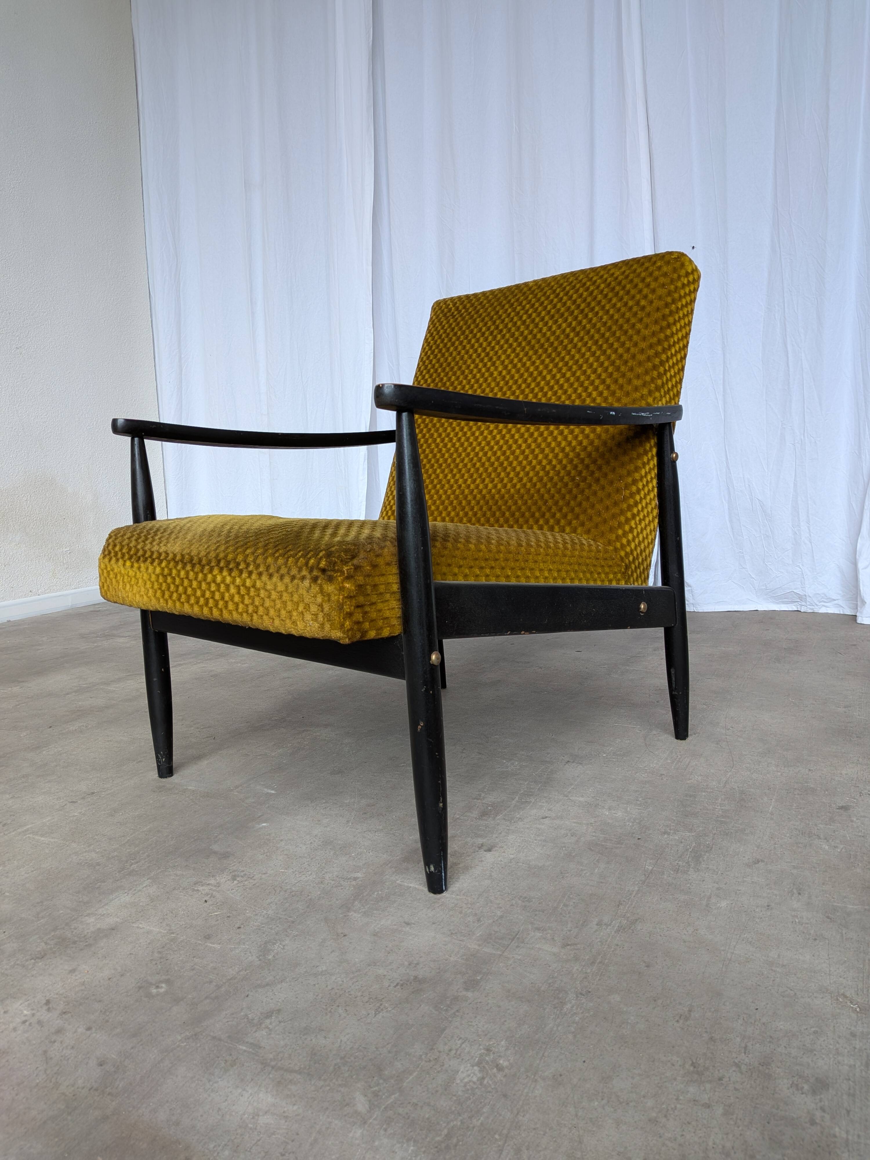 Vintage Yellow Fabric Armchair: Mid-Century Modern Lounge Chair