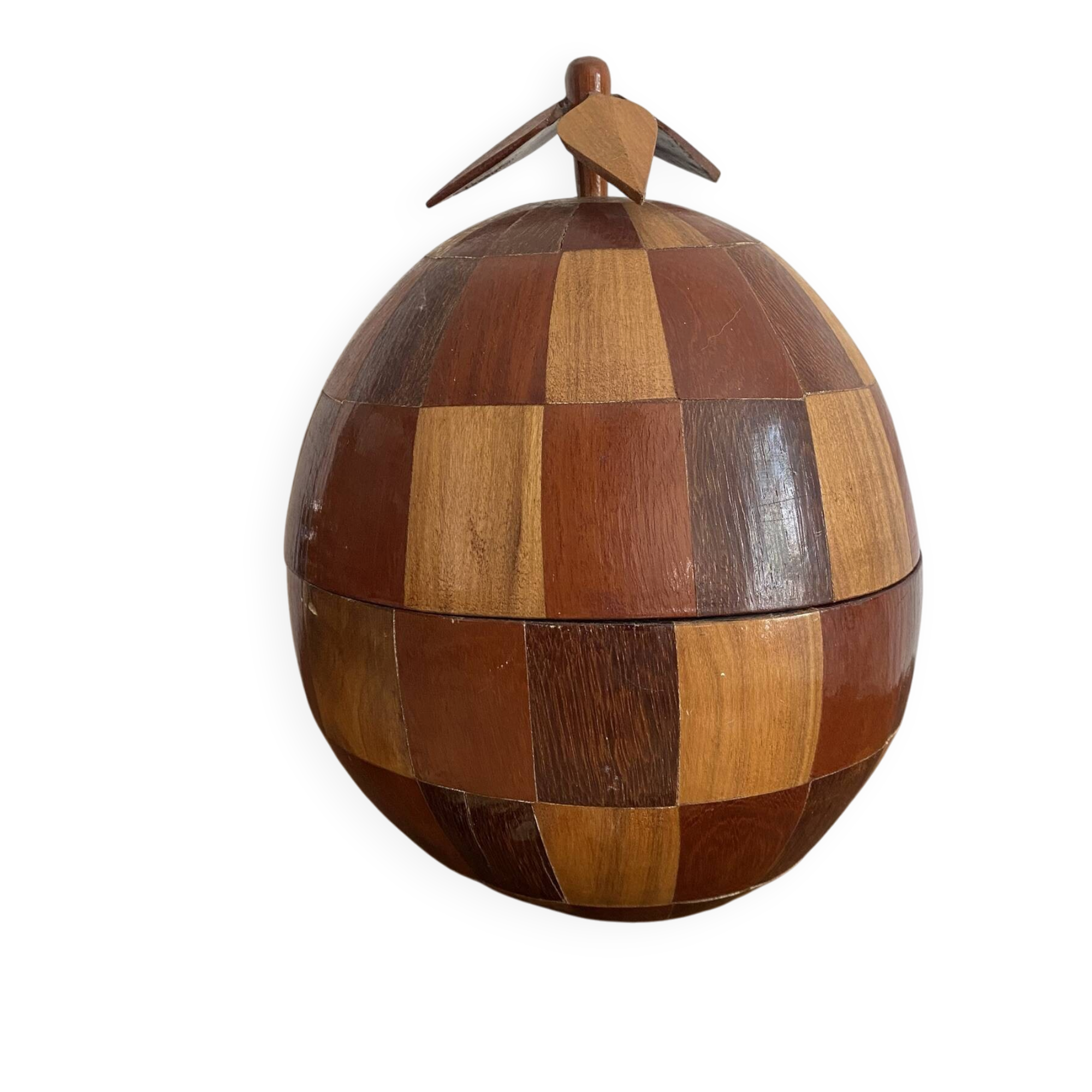 Seau à glaçons vintage  en noix de coco marquetée