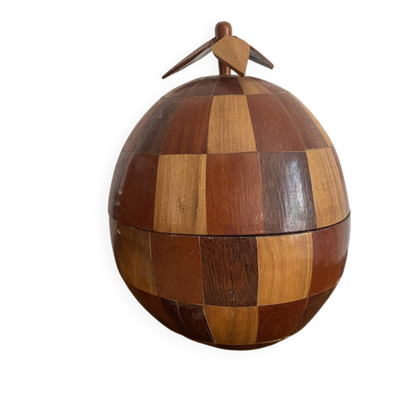 Seau à glaçons vintage  en noix de coco marquetée