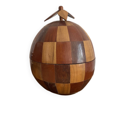 Seau à glaçons vintage  en noix de coco marquetée
