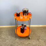 Space Age serving trolley, chrome and orange plastic trays, 1970s