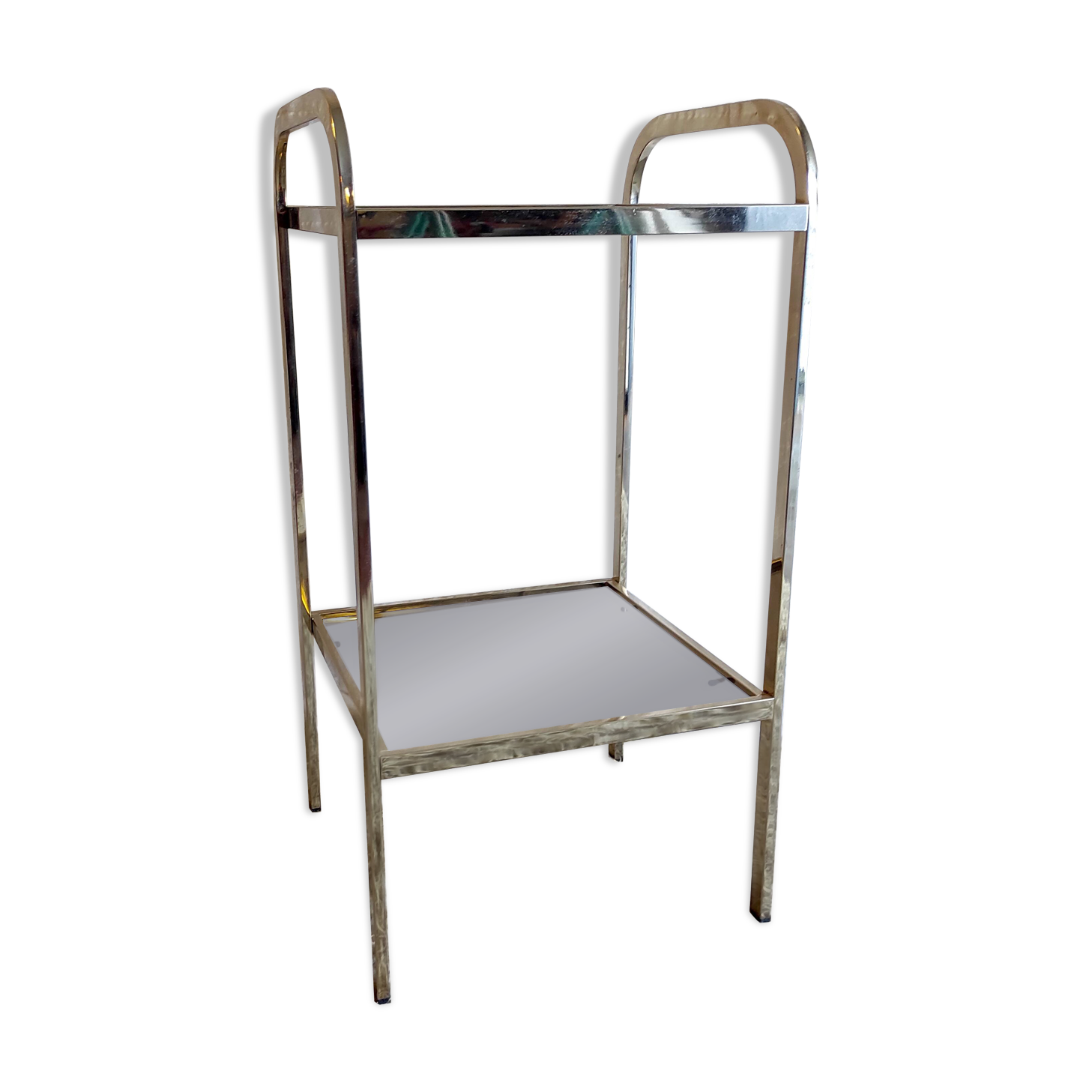 Gold metal and smoked glass side table - 1970s/80s