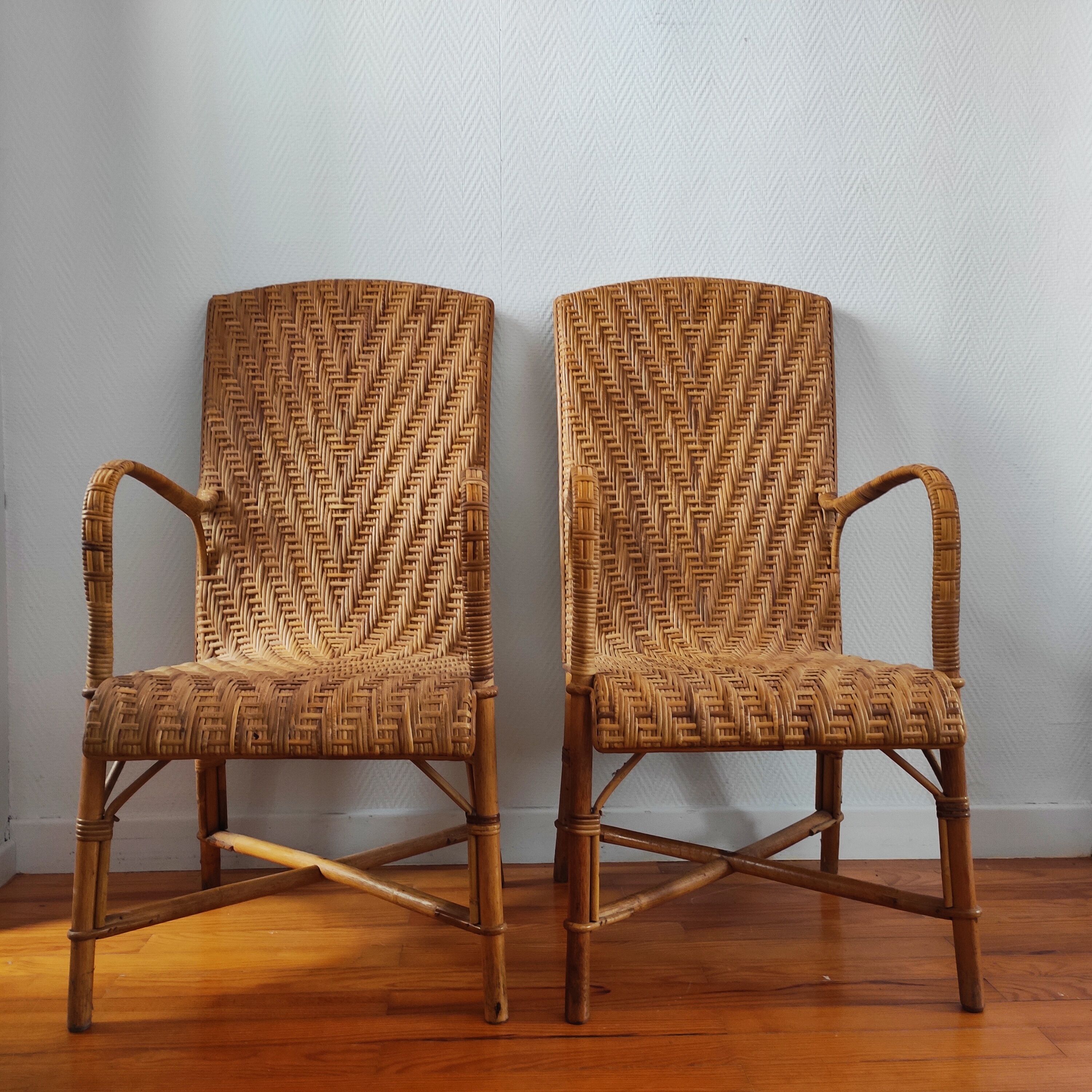 Pair of vintage rattan armchairs