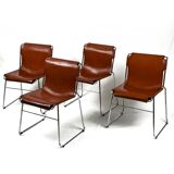 Set of 4 vintage Italian chrome & leather chairs 1970s