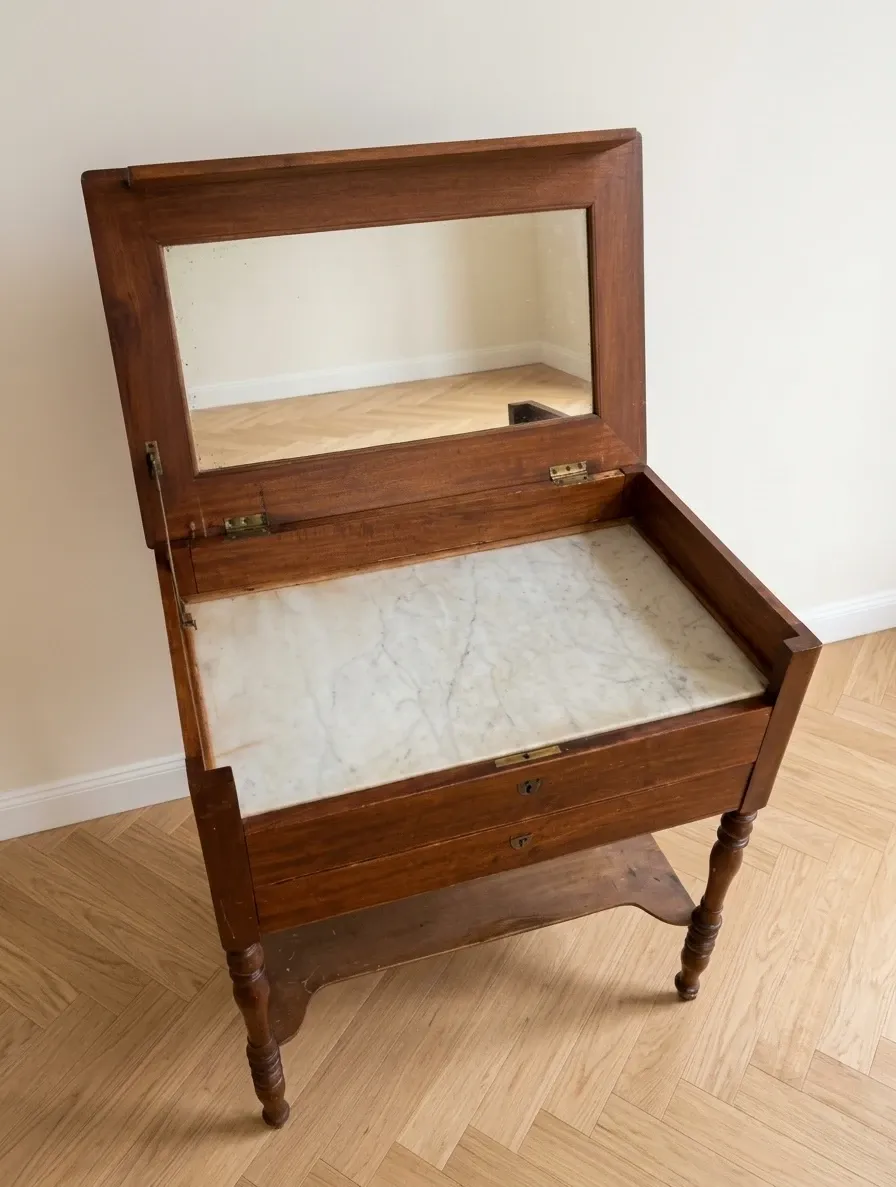 Antique wooden and marble dressing table