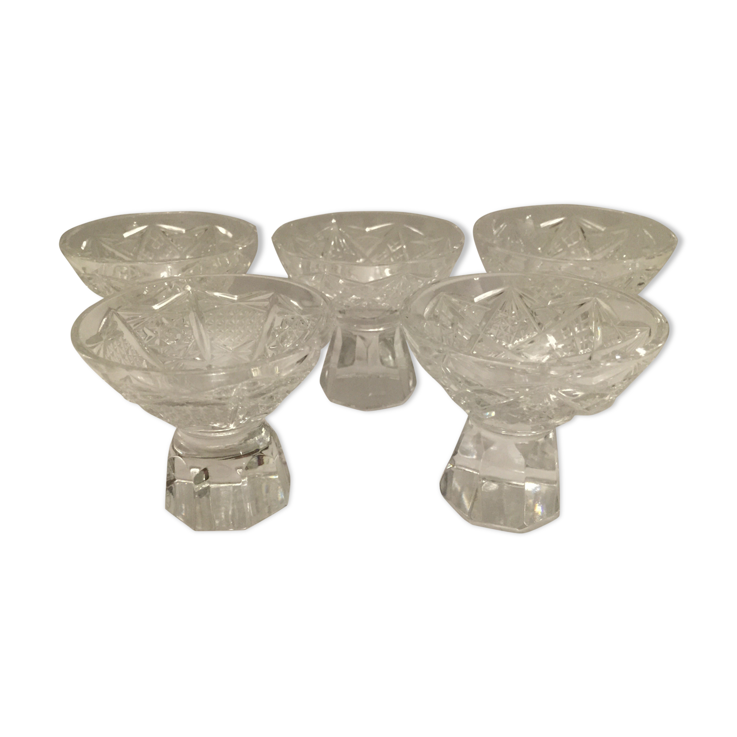 5 alcohol cut crystal glass set