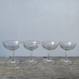 4 champagne coupes in bubbled blown glass, circa 1900