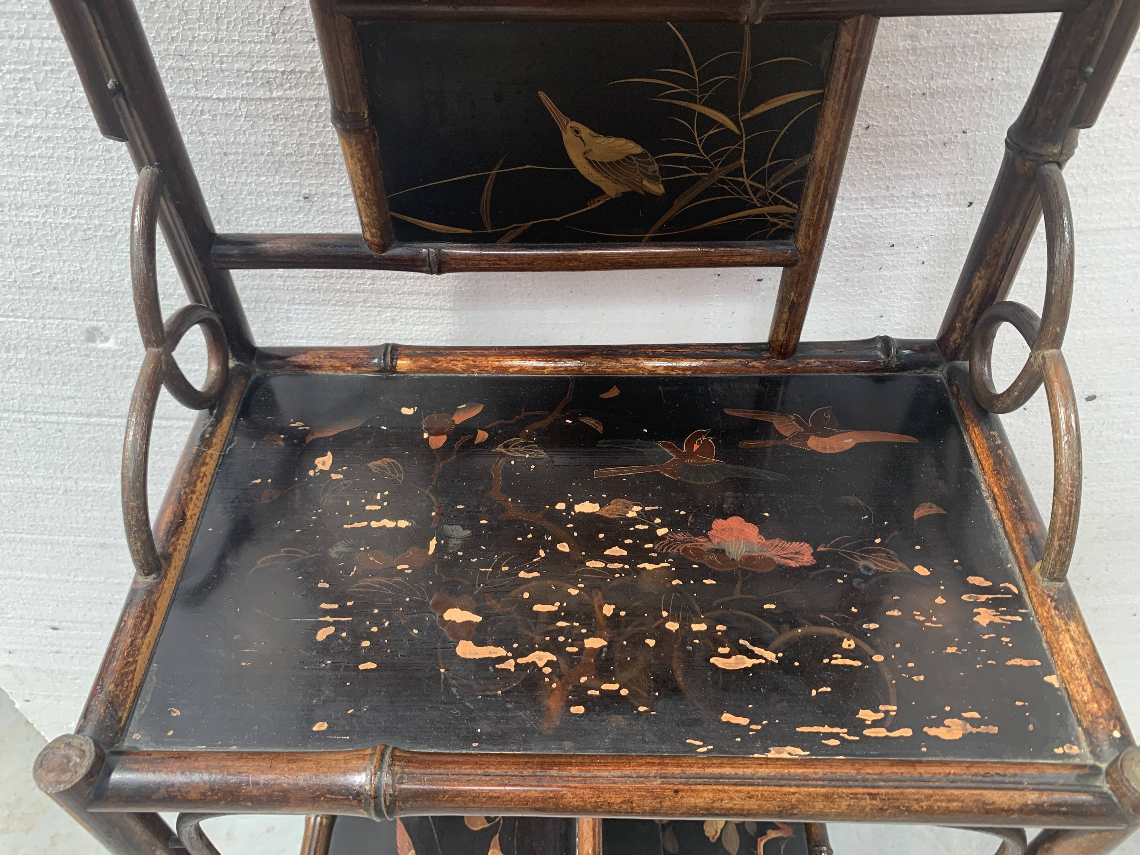 Bamboo shelf with four shelves with Asian decor, 20th century
