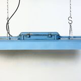 Blue industrial hanging tube light from polam gdansk, 1970s