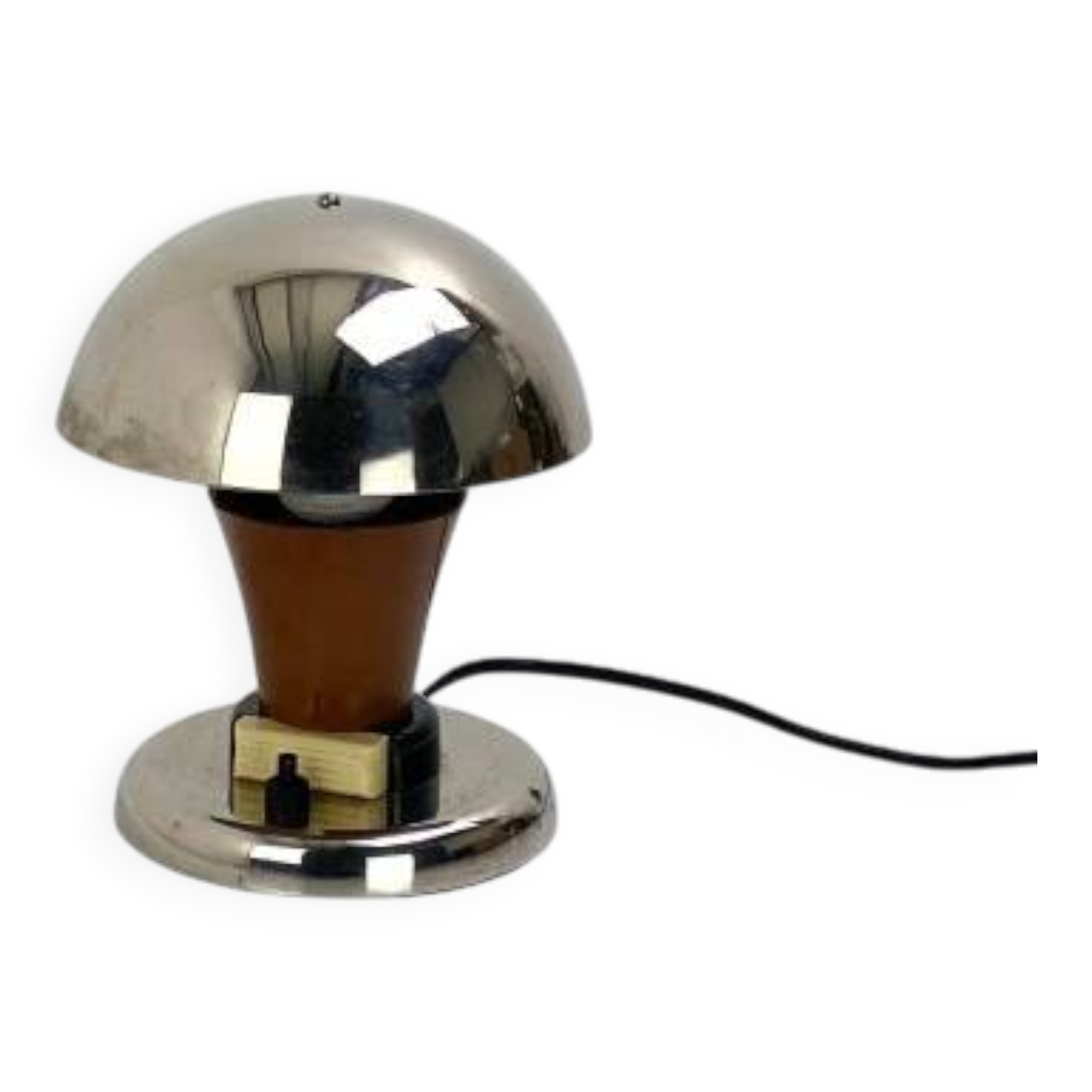 Vintage Bauhaus bedside lamp in brown bakelite and chrome, 1930s