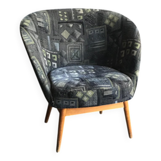 Set of vintage grey fabric armchairs, lacquered structure from the 1960s Arts & Crafts.
