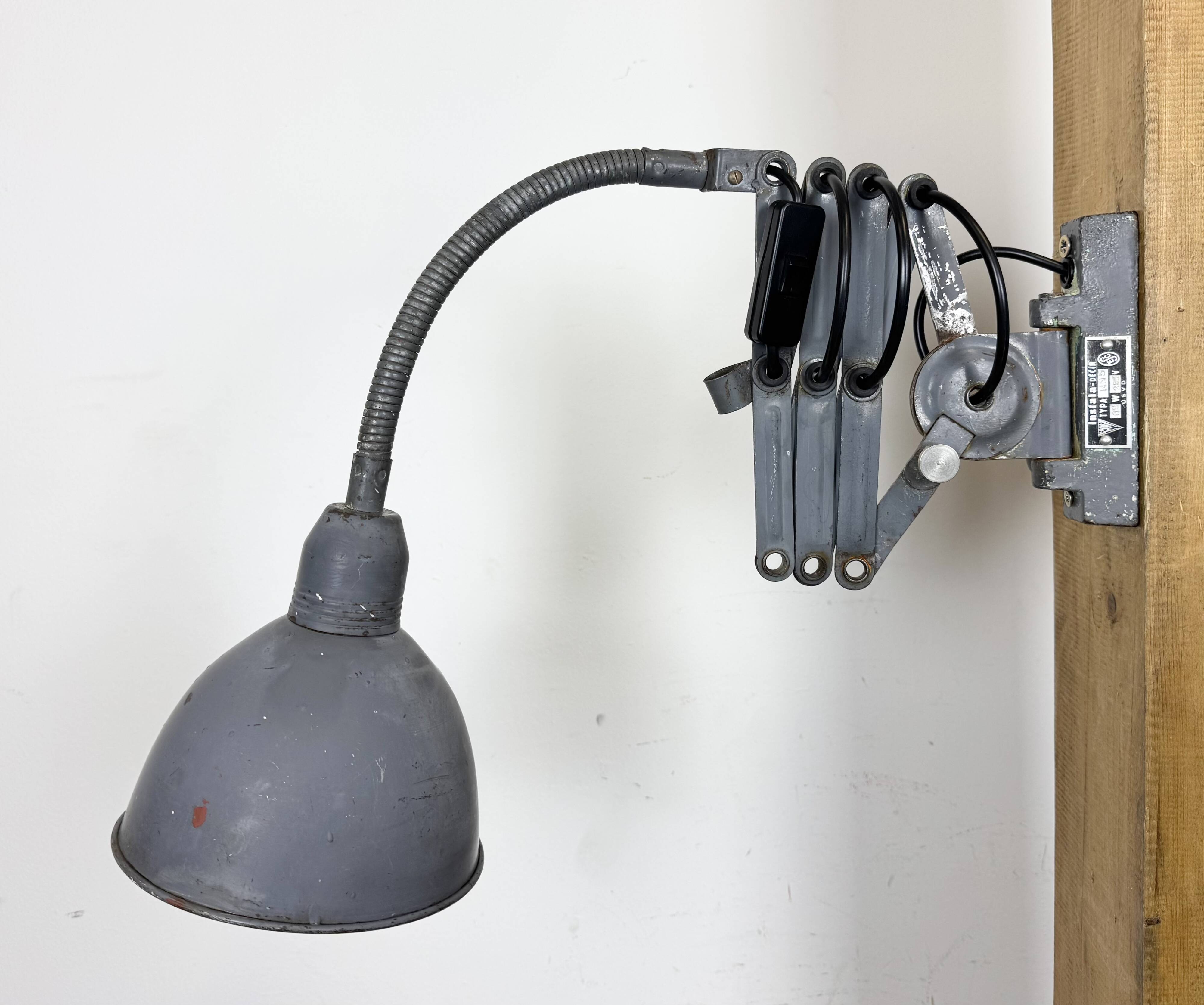 Grey Industrial Gooseneck Scissor Wall Lamp from Elektroinstala, 1960s
