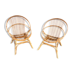 Paire de chaise loveuse - bambou rotin
