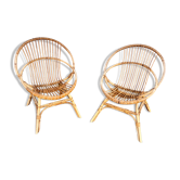 Paire de chaise loveuse fauteuil en rotin bambou 1950