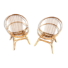Paire de chaise loveuse fauteuil en rotin bambou 1950